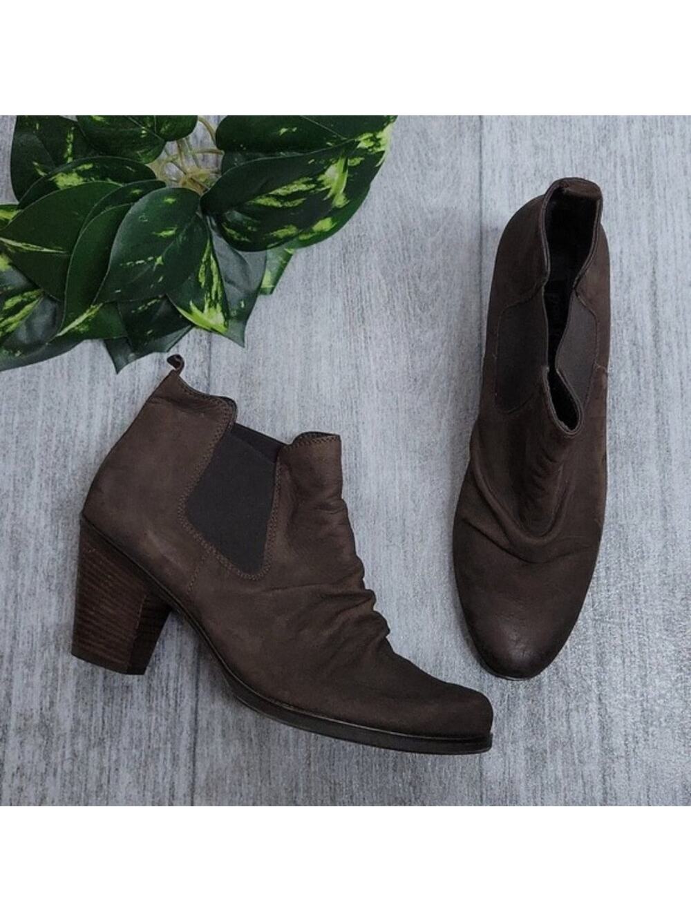 Paul Green Dark Brown Jano Heeled Leather Ankle Bootie Women's US 9